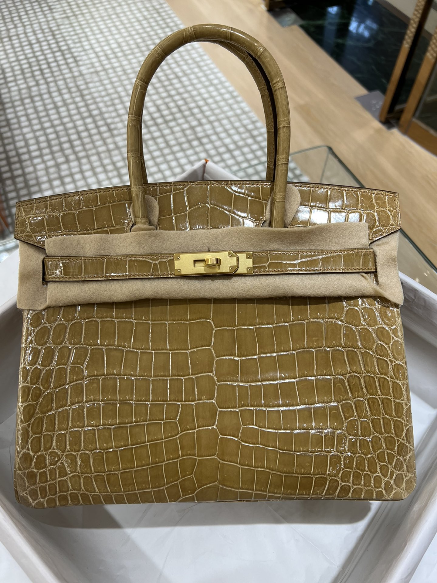 Hermes Birkin 30CM Handmade Bag In Chartreise Crocodile Niloticus Shiny Skin